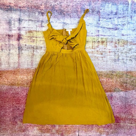 Leith Top Tie Mustard Flowy Midi Dress - Picture 2 of 5